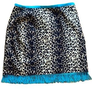 Cache Leopard Print Skirt with Blue Accents